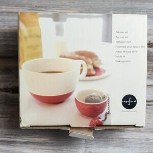 Sagaform Tea Cup Set Red White Hand Painted Mug Infuser Bowl 5019071 2005